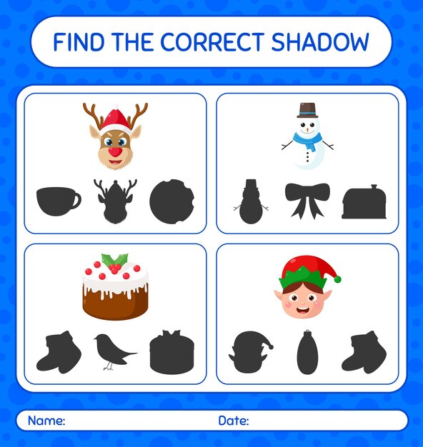 Encuentra el juego de sombras correcto con el icono de Navidad. hoja de trabajo para niños en edad preescolar, hoja de actividades para niños