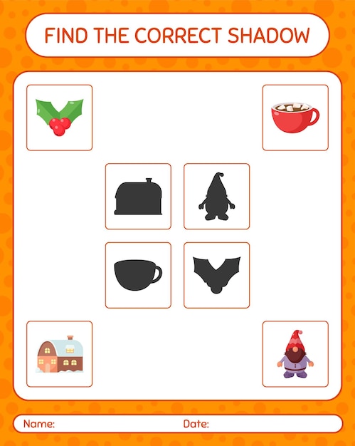 Encuentra el juego de sombras correcto con el icono de navidad. hoja de trabajo para niños en edad preescolar, hoja de actividades para niños