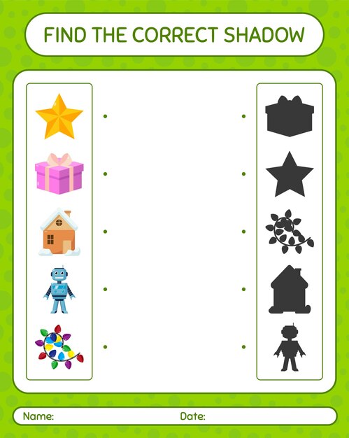 Encuentra el juego de sombras correcto con el icono de Navidad. hoja de trabajo para niños en edad preescolar, hoja de actividades para niños
