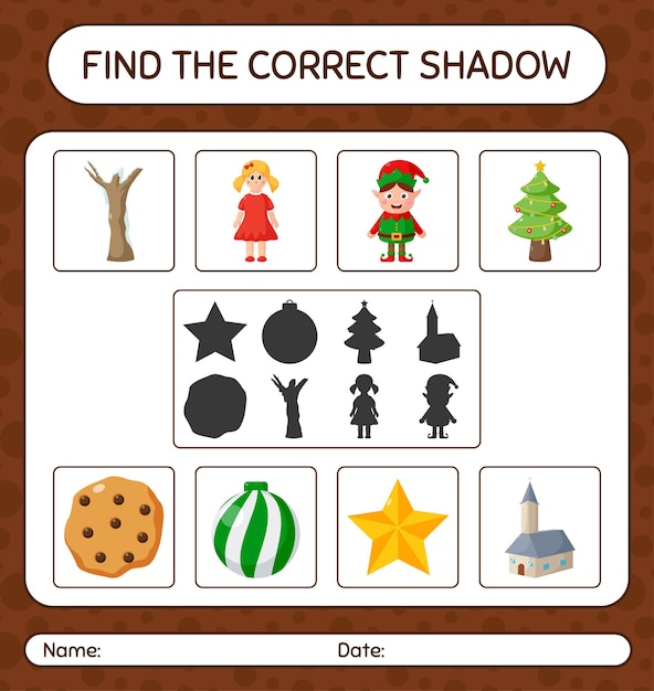 Encuentra el juego de sombras correcto con el icono de Navidad. hoja de trabajo para niños en edad preescolar, hoja de actividades para niños