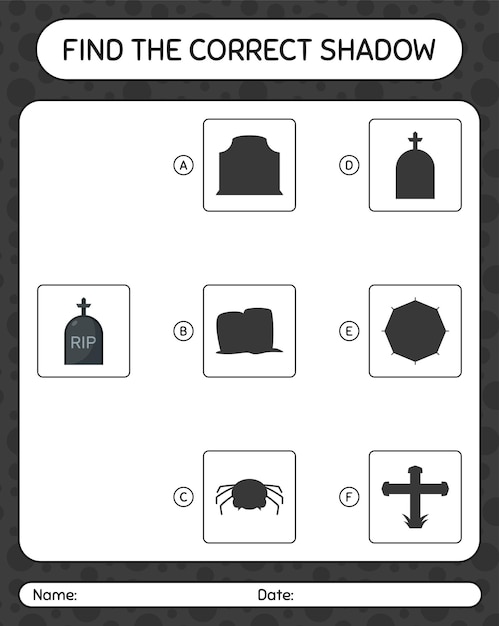 Encuentra el juego de sombras correcto con lápida. hoja de trabajo para niños en edad preescolar, hoja de actividades para niños