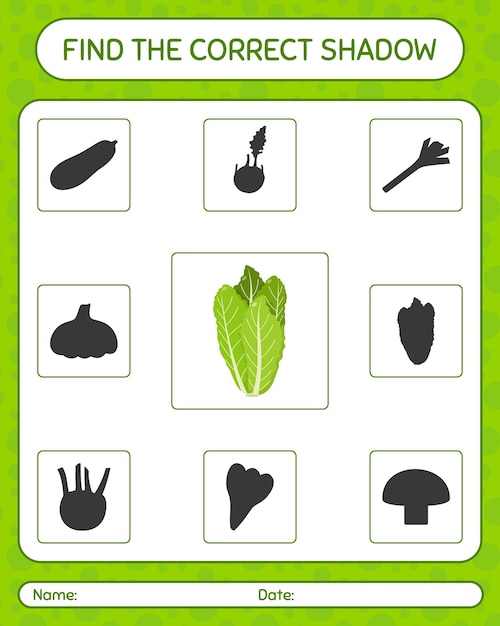 Encuentra el juego de sombras correcto con lechuga. hoja de trabajo para niños en edad preescolar, hoja de actividades para niños