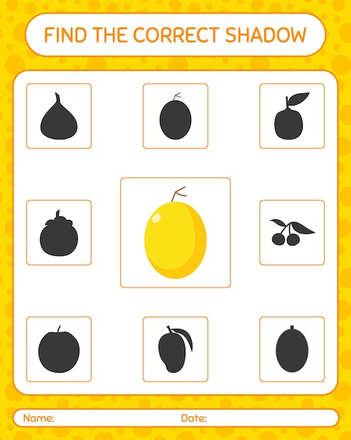 Encuentra el juego de sombras correcto con melón dulce. hoja de trabajo para niños en edad preescolar, hoja de actividades para niños