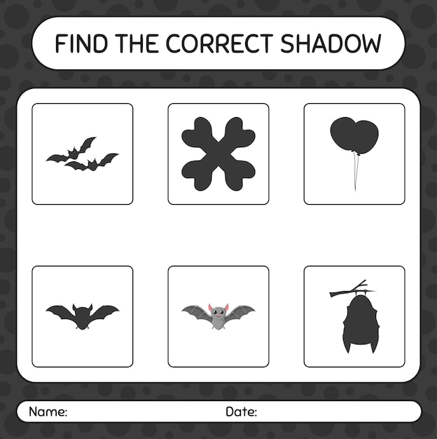 Encuentra el juego de sombras correcto con murciélago. hoja de trabajo para niños en edad preescolar, hoja de actividades para niños
