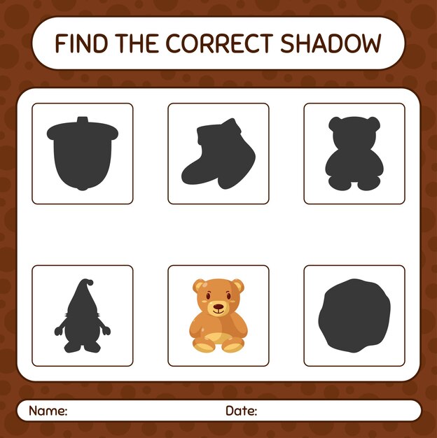 Encuentra el juego de sombras correcto con osito de peluche. hoja de trabajo para niños en edad preescolar, hoja de actividades para niños