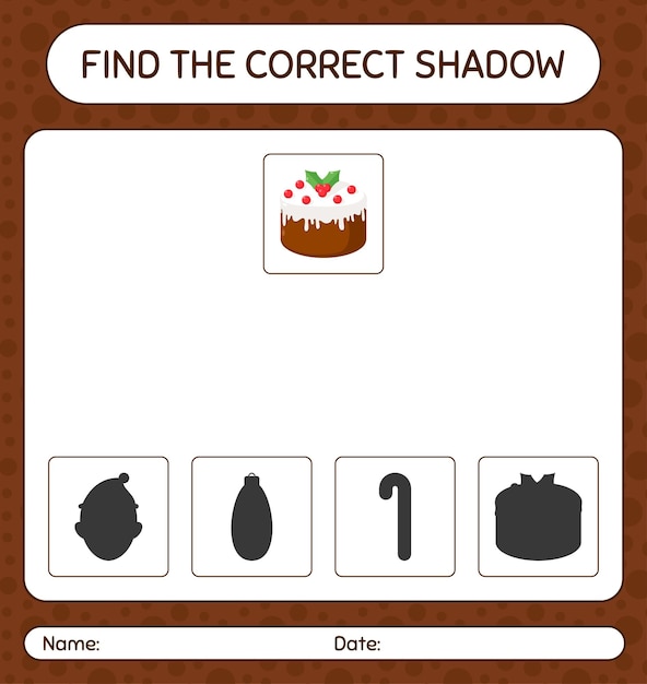 Encuentra el juego de sombras correcto con pastel de navidad. hoja de trabajo para niños en edad preescolar, hoja de actividades para niños