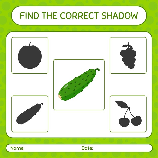 Encuentra el juego de sombras correcto con pepino. hoja de trabajo para niños en edad preescolar, hoja de actividades para niños