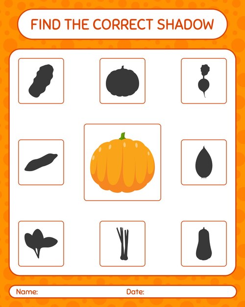 Encuentra el juego de sombras correcto con su calabaza. hoja de trabajo para niños en edad preescolar, hoja de actividades para niños