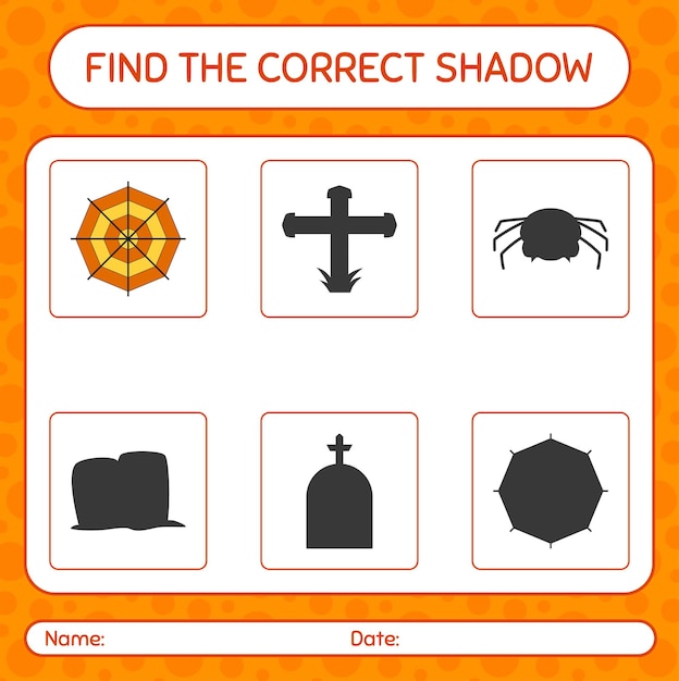 Encuentra el juego de sombras correcto con telaraña. hoja de trabajo para niños en edad preescolar, hoja de actividades para niños