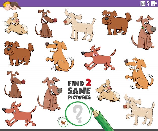 Encuentra la misma tarea de dos personajes de perros para niños