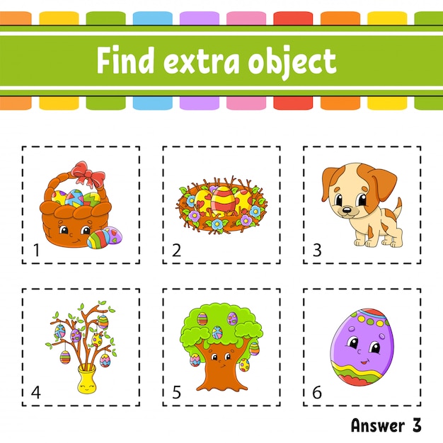 Encuentra un objeto adicional. Hoja de trabajo de actividad educativa para niños y niños pequeños. Juego para niños.