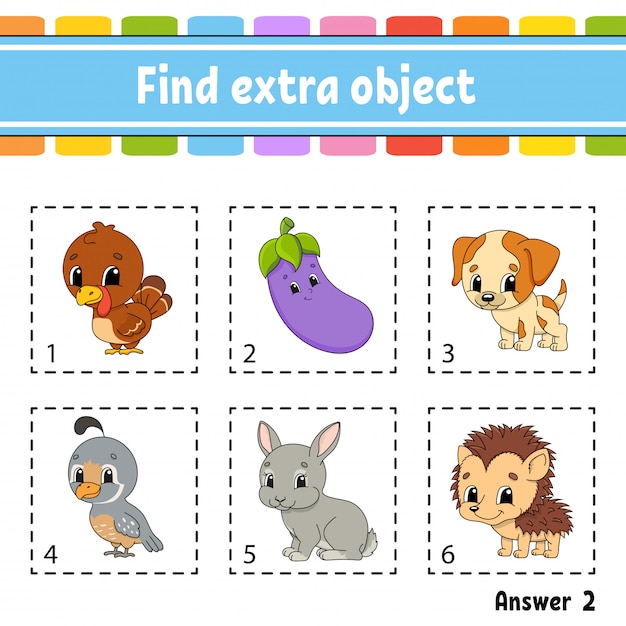 Encuentra un objeto extra. Hoja de trabajo de actividades educativas para niños y niños pequeños.