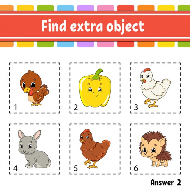 Encuentra un objeto extra. Hoja de trabajo de actividades educativas para niños y niños pequeños.