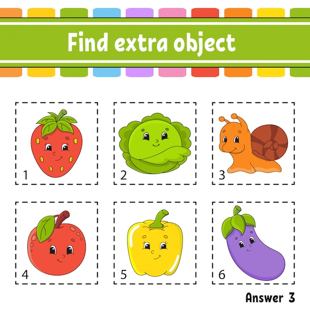 Encuentra un objeto extra. Hoja de trabajo de actividades educativas para niños y niños pequeños.