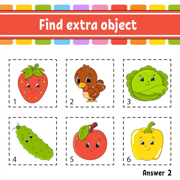 Encuentra un objeto extra. Hoja de trabajo de actividades educativas para niños y niños pequeños.