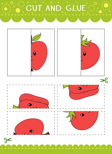 Encuentra la pareja de la imagen juego educativo simple para niños cortar y pegar hoja de trabajo vectorial