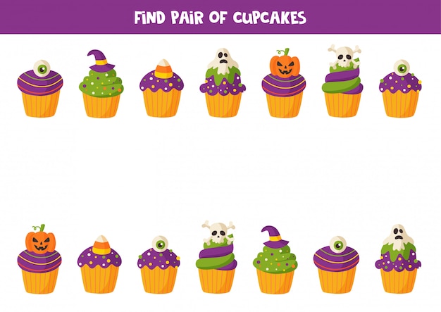 Encuentra pares de lindos cupcakes de halloween. juego para niños.