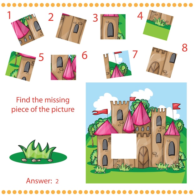 Encuentra la pieza que falta - juego de rompecabezas para niños con castillo de dibujos animados