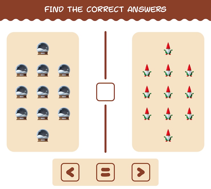Vector encuentra las respuestas correctas de dibujos animados navideños. juego de búsqueda y conteo. juego educativo para niños y niños pequeños en edad preescolar.