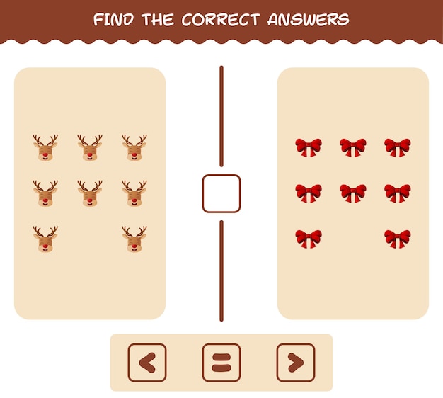 Encuentra las respuestas correctas de dibujos animados navideños. juego de búsqueda y conteo. juego educativo para niños y niños pequeños en edad preescolar.