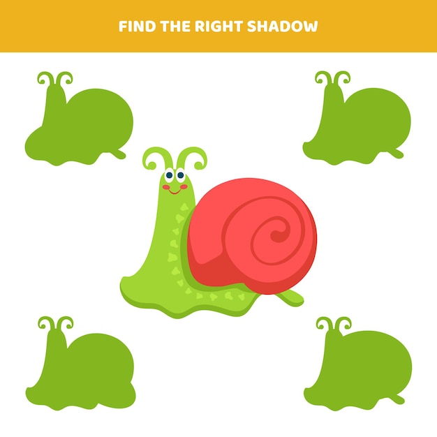 Encuentra la sombra adecuada para el caracol de dibujos animados Juego educativo para niños