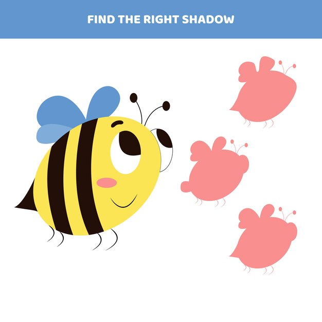 Encuentra la sombra correcta para la abeja de dibujos animados Juego educativo para niños