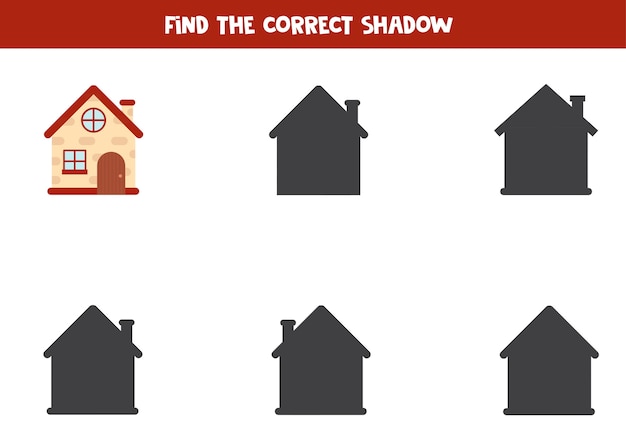 Encuentra la sombra correcta de la casa de dibujos animados. hoja de trabajo lógica educativa para niños. juego imprimible para niños en edad preescolar.