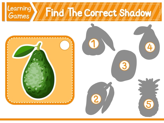 Encuentra la sombra correcta Encuentra y combina la sombra correcta de aguacate Juego educativo para niños Hoja de trabajo imprimible Ilustración vectorial
