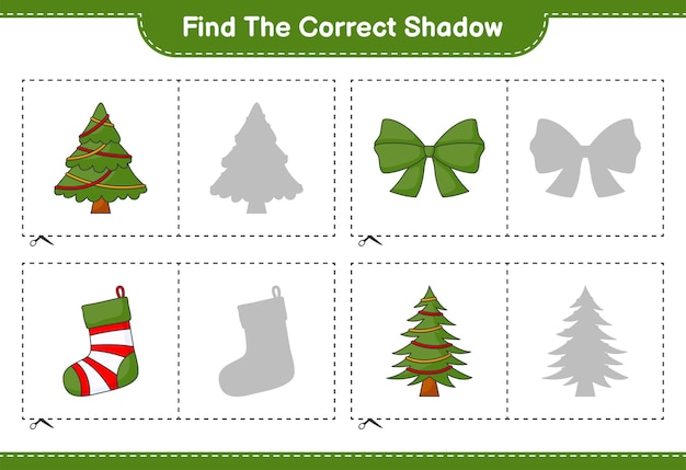 Encuentra la sombra correcta encuentra y combina la sombra correcta de la cinta y el calcetín del árbol de navidad
