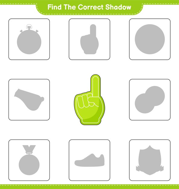 Encuentra la sombra correcta. Encuentra y combina la sombra correcta de Foam Finger. Juego educativo para niños