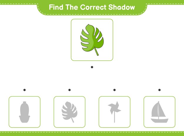 Encuentra la sombra correcta encuentra y combina la sombra correcta de monstera juego educativo para niños