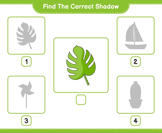 Encuentra la sombra correcta Encuentra y combina la sombra correcta de Monstera Juego educativo para niños