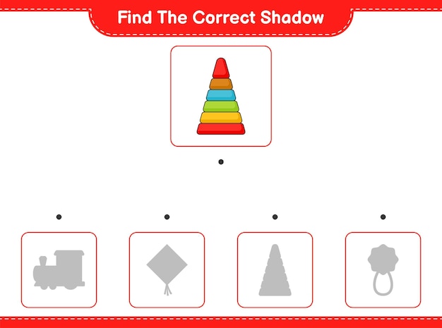 Encuentra la sombra correcta Encuentra y combina la sombra correcta de Pyramid Toy Juego educativo para niños hoja de cálculo imprimible ilustración vectorial