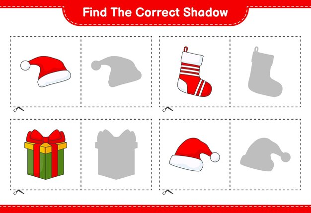Encuentra la sombra correcta Encuentra y combina la sombra correcta de Santa Hat Gift Box and Sock