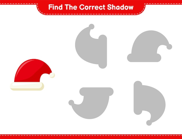 Encuentra la sombra correcta. encuentra y combina la sombra correcta de santa hat. juego educativo para niños