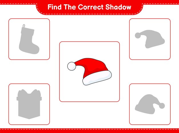 Encuentra la sombra correcta Encuentra y combina la sombra correcta de Santa Hat Juego educativo para niños