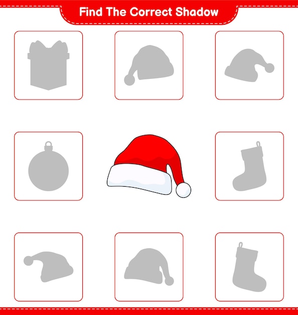Encuentra la sombra correcta Encuentra y combina la sombra correcta de Santa Hat Juego educativo para niños