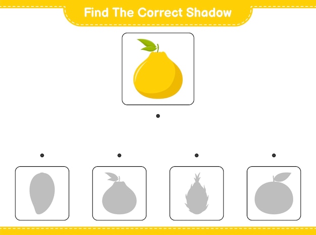 Encuentra la sombra correcta. encuentra y combina la sombra correcta de ugli. juego educativo para niños, hoja de trabajo imprimible