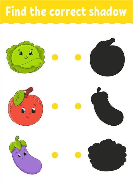 Encuentra la sombra correcta Hoja de trabajo de desarrollo educativo Juego de correspondencias para niños Página de actividades de color