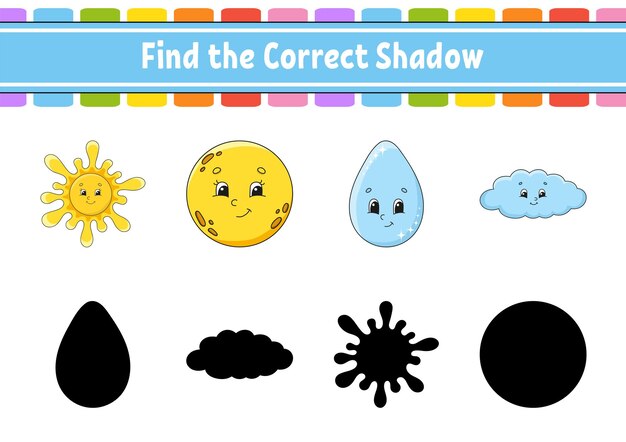 Encuentra la sombra correcta Hoja de trabajo de desarrollo educativo Juego de correspondencias para niños Página de actividades de color