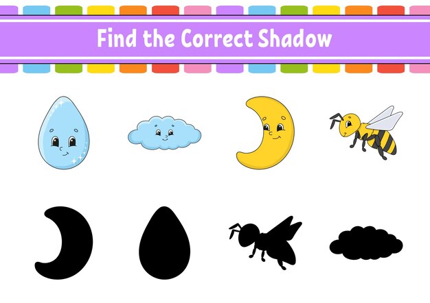 Encuentra la sombra correcta hoja de trabajo de desarrollo educativo juego de correspondencias para niños página de actividades de color