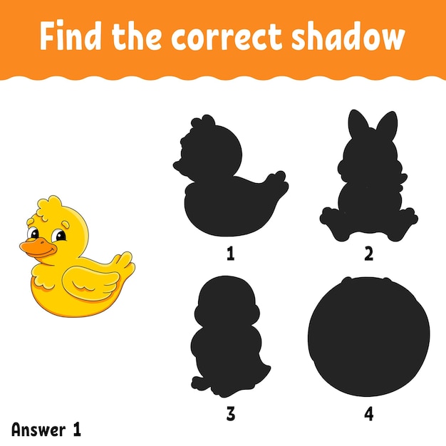Encuentra la sombra correcta Hoja de trabajo de desarrollo educativo Juego de correspondencias para niños Página de actividades Rompecabezas para niños