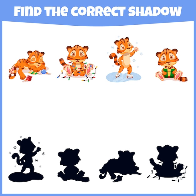 Encuentra la sombra correcta juego de combinación educativo para niños con lindos tigres