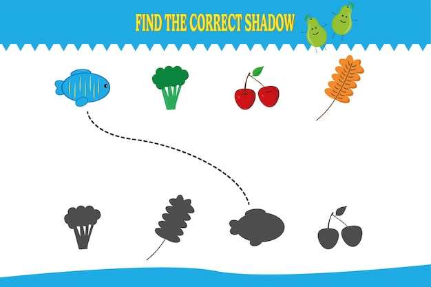 Encuentra la sombra correcta Juego educativo para niños Diseño de hoja de trabajo imprimible Página de actividades