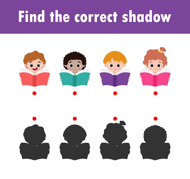 Vector encuentra la sombra correcta juego educativo para niños juego de combinación de sombras para niños juego visual