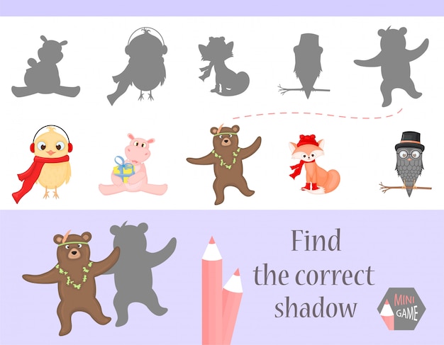 Encuentra la sombra correcta, juego educativo para niños.