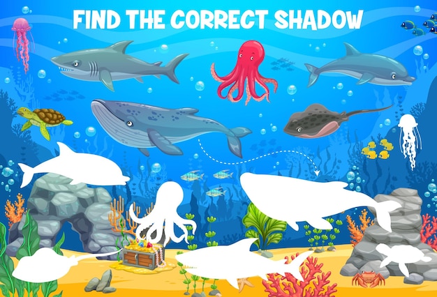 Encuentra la sombra correcta del juego de niños de animales marinos