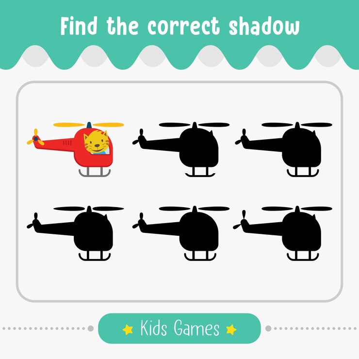 Vector encuentra la sombra correcta, juego de niños para niños en edad preescolar.