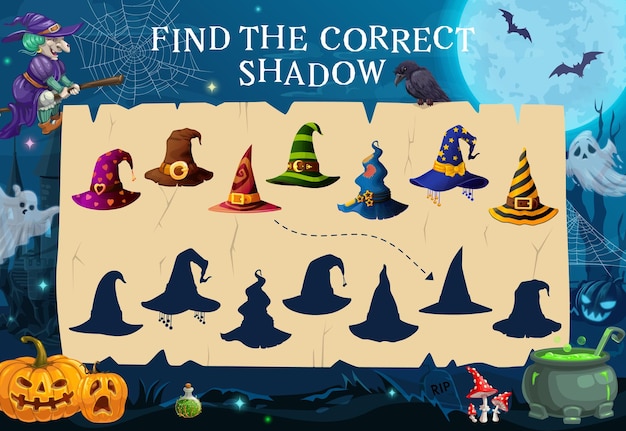 Encuentra la sombra correcta del juego de sombrero de bruja de Halloween