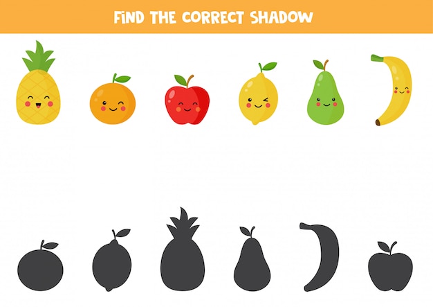 Encuentra la sombra correcta de lindas frutas kawaii.